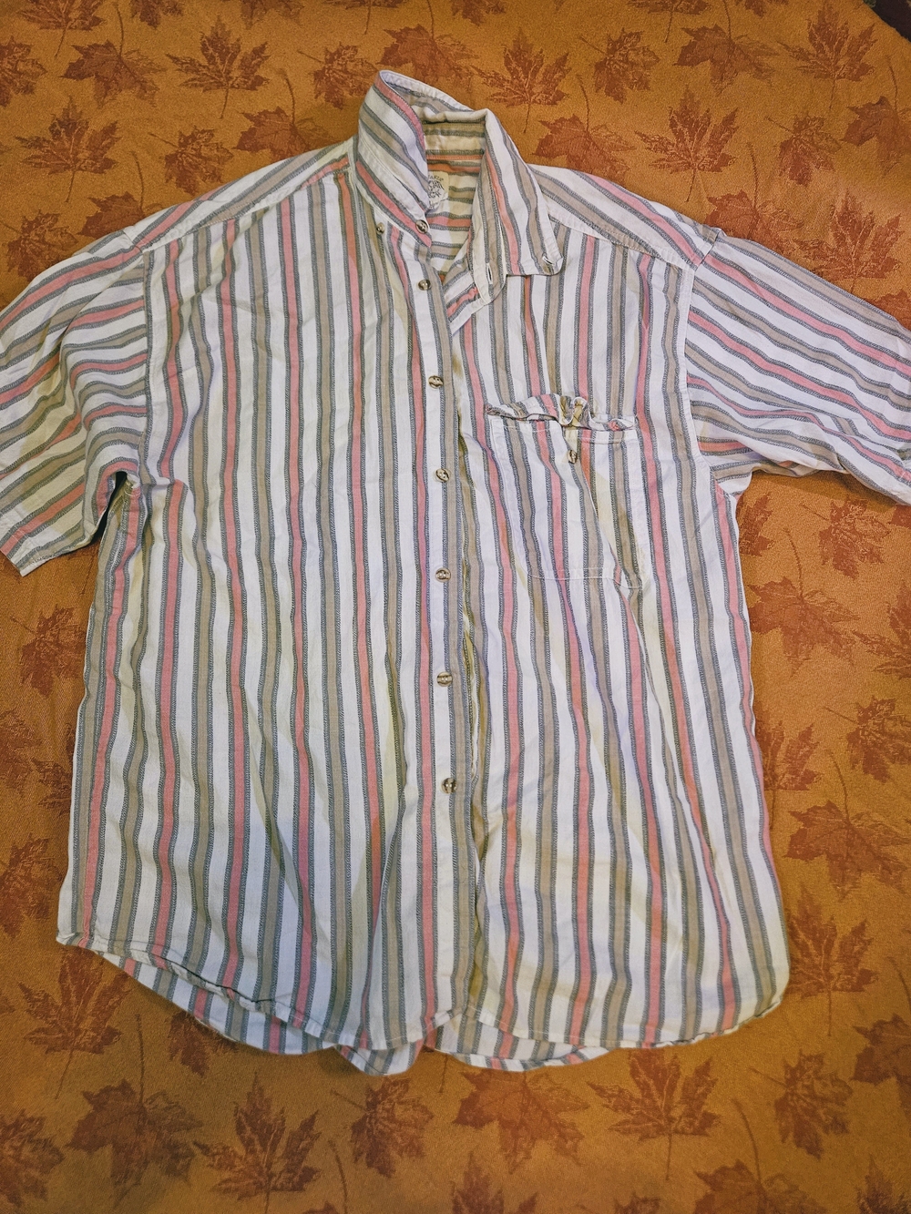 Vintage Brittania Lightweight Short Sleeve Pink And Gray Striped Button-Up Shirt